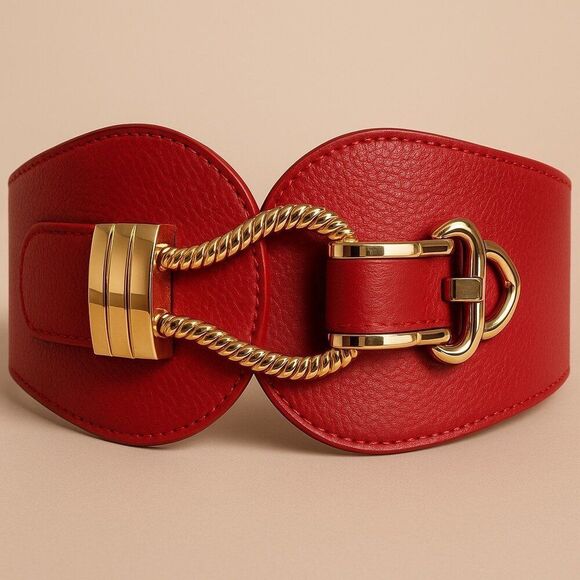 Wide Stretch Waist Belt – Red with Gold Clasp | Size: S/M/L - Picture 6 of 6